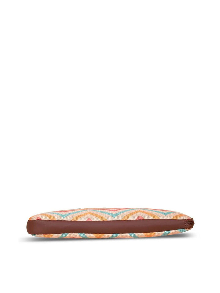 ZOUK Women Brown & Peach-Coloured Printed Jute Laptop Sleeve