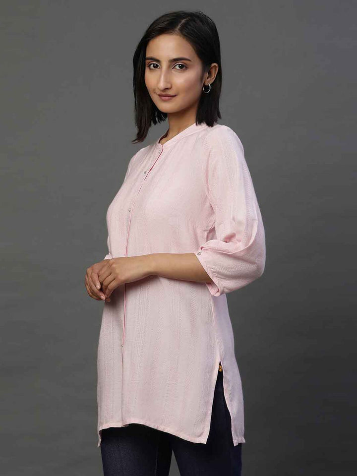 AURELIA Geometric Woven Design Mandarin Collar Straight Kurti