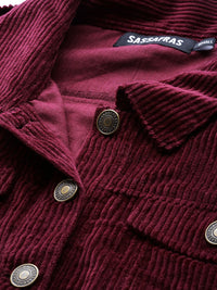 SASSAFRAS Women Burgundy Self-Striped Corduroy Crop Tailored Jacket