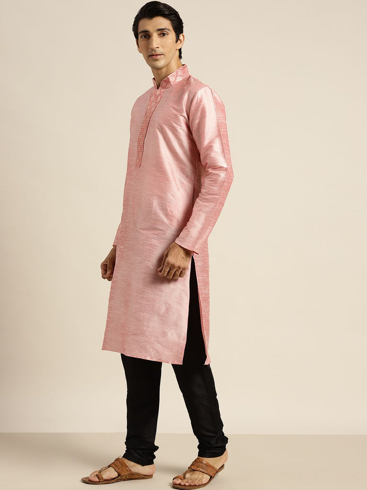 SOJANYA Men Pink Solid Straight Kurta