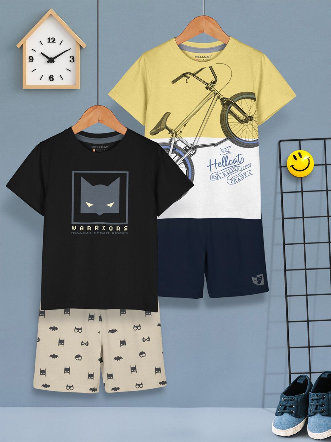 HELLCAT Boys Pack Of 2 Printed T-shirt with Shorts