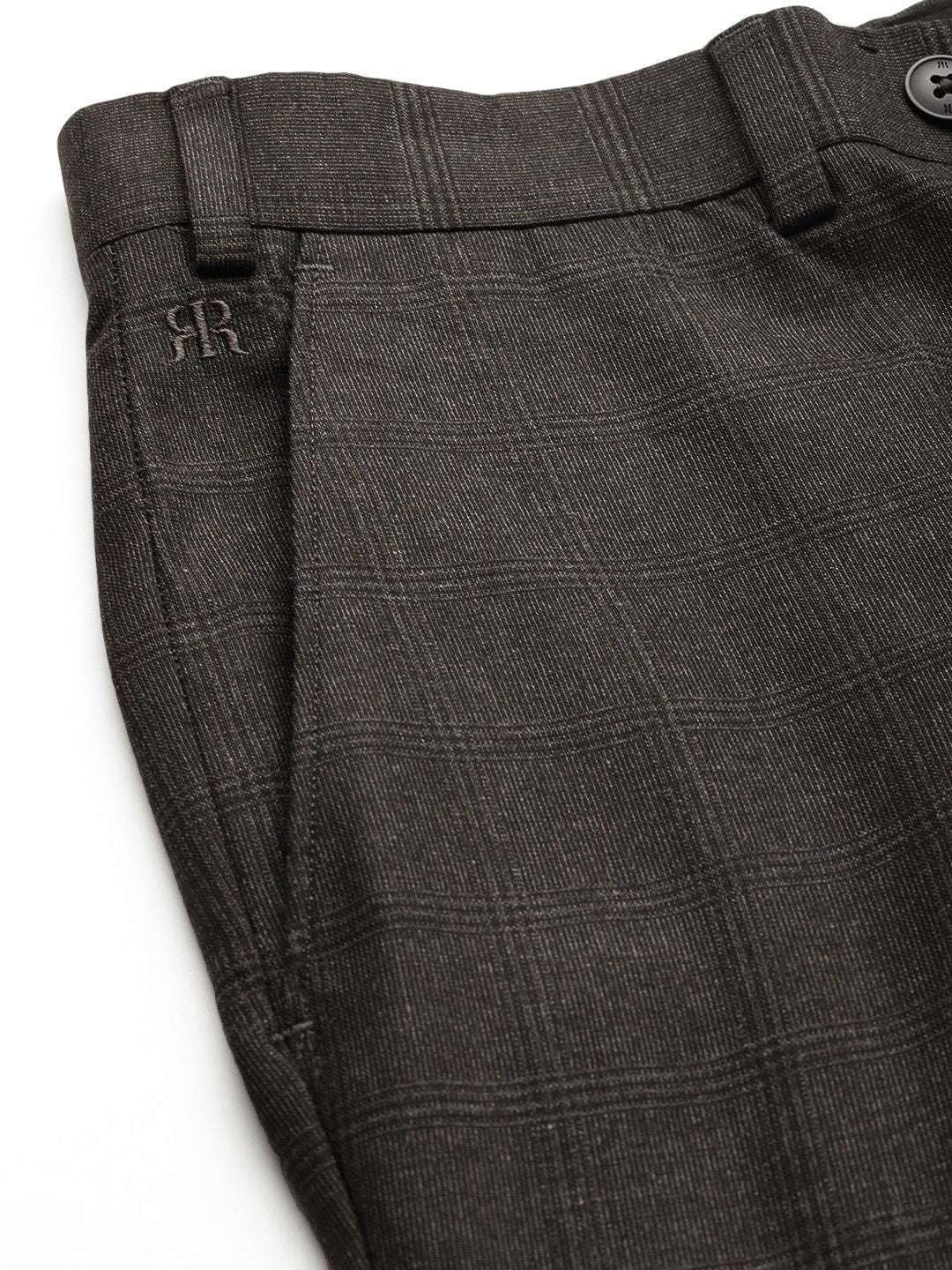 Raymond Men Checked Flat Front Slim Fit Formal Trousers