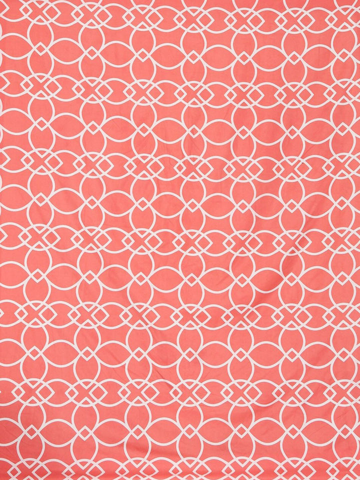 KLOTTHE Fitted_Sbs_Kidze Coral Geometric Cotton 300 TC Fitted King Fine Bedsheet with 2 Pillow Covers-250 x 220 cm