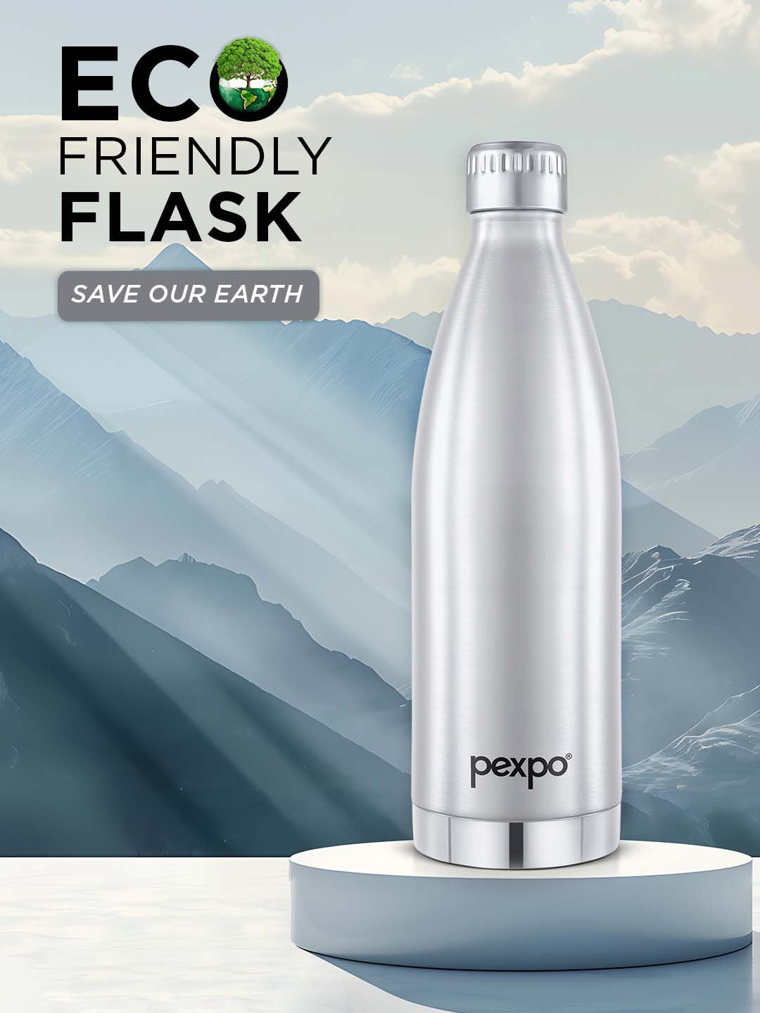 Pexpo Extreme Silver ISI Certified Thermosteel Hot & Cold Insulated Water Bottle 830ml