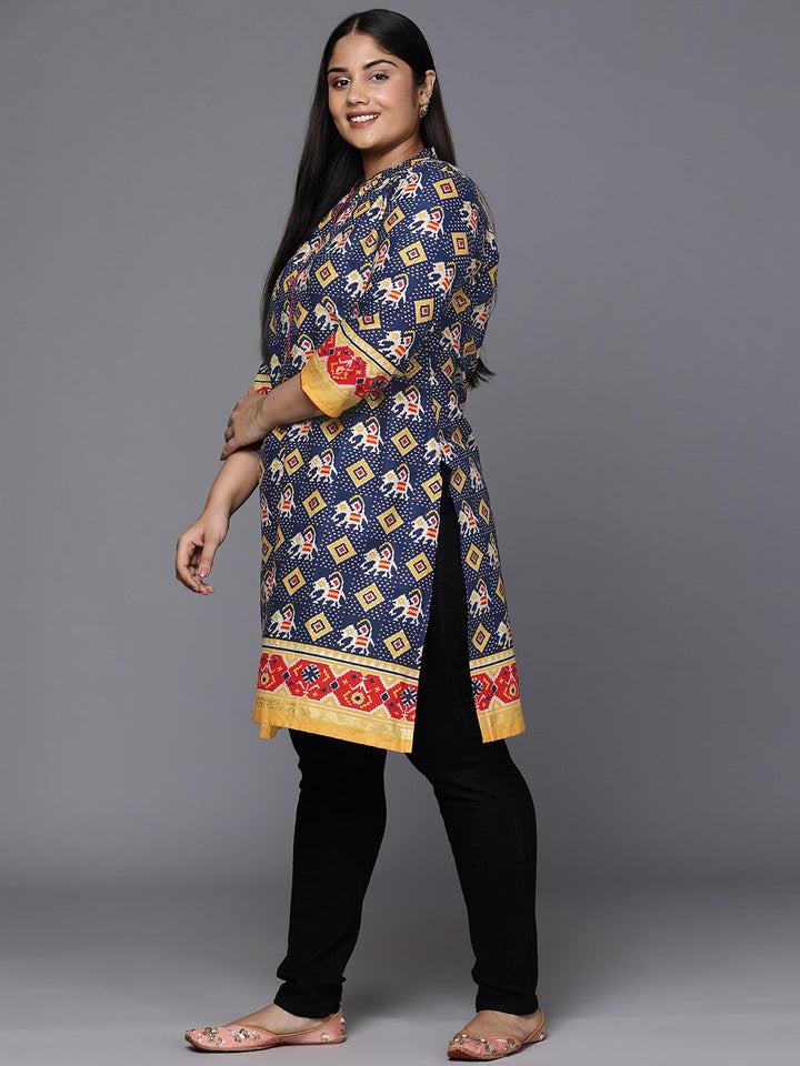 Indo Era Plus Size Geometric Foil Printed Block Print Kurta
