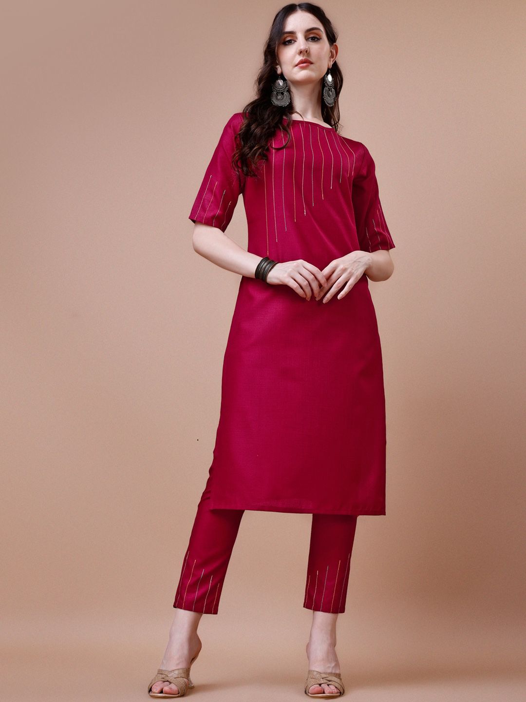 KALINI Thread Work Kurta With Trousers & Dupatta