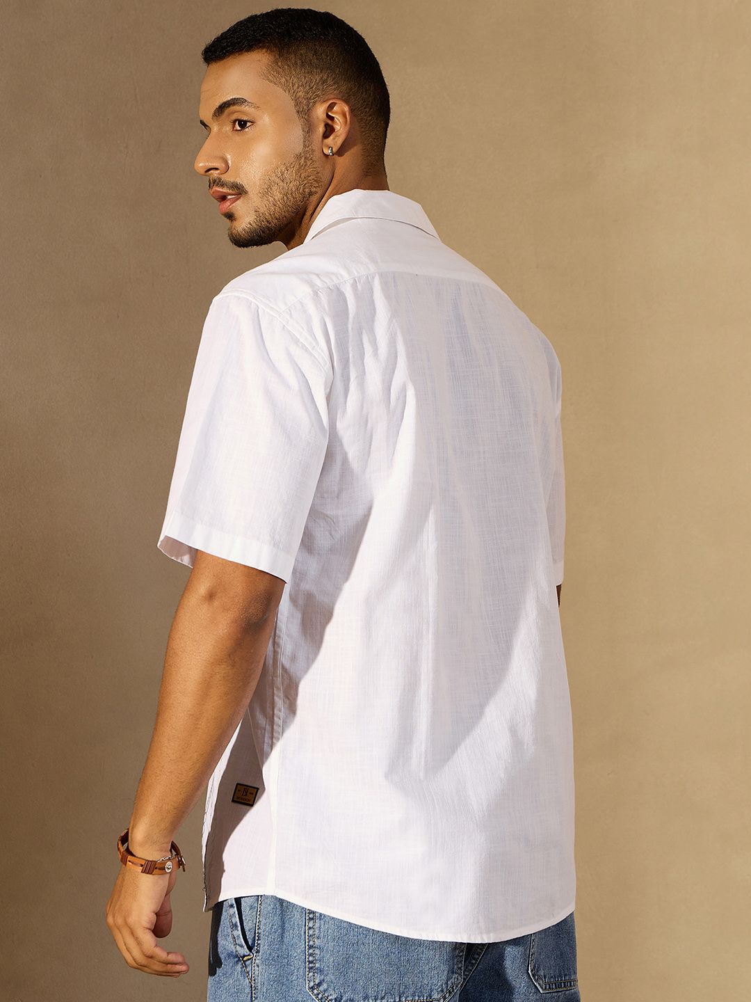DENNISON Men Embroidered Oversized Cuban Collar Short Slevees Casual Shirt