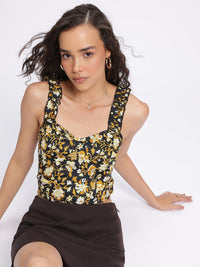 DressBerry Modern Muse Printed Ruffles Straps Crop Top