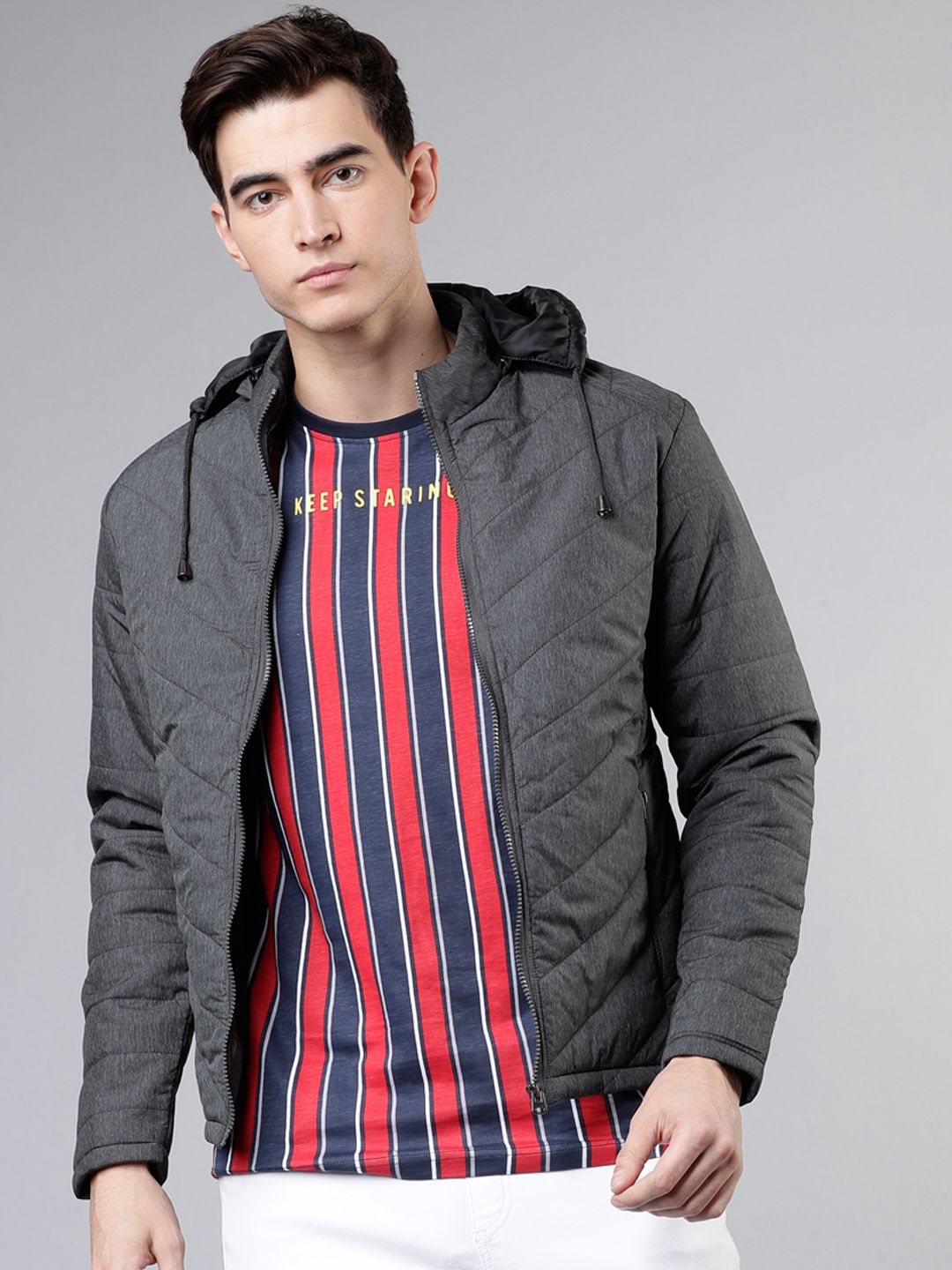 LOCOMOTIVE Men Charcoal Solid Puffer Jacket
