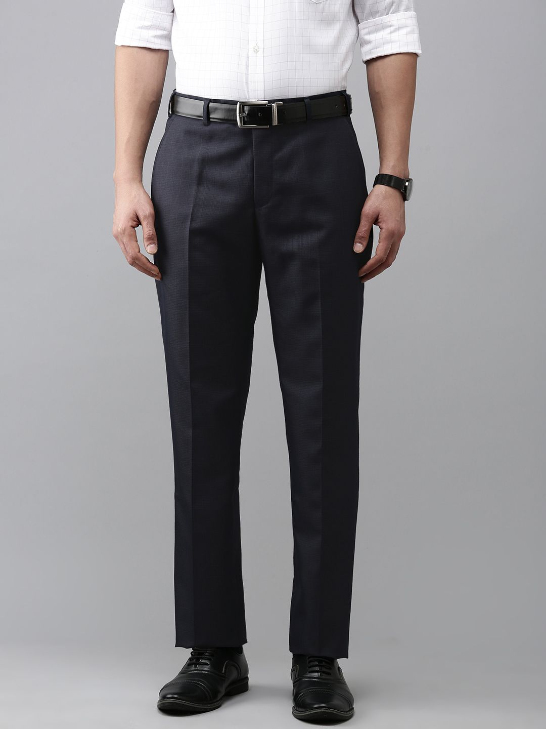 Park Avenue Men Textured Smart Slim Fit Formal Trousers
