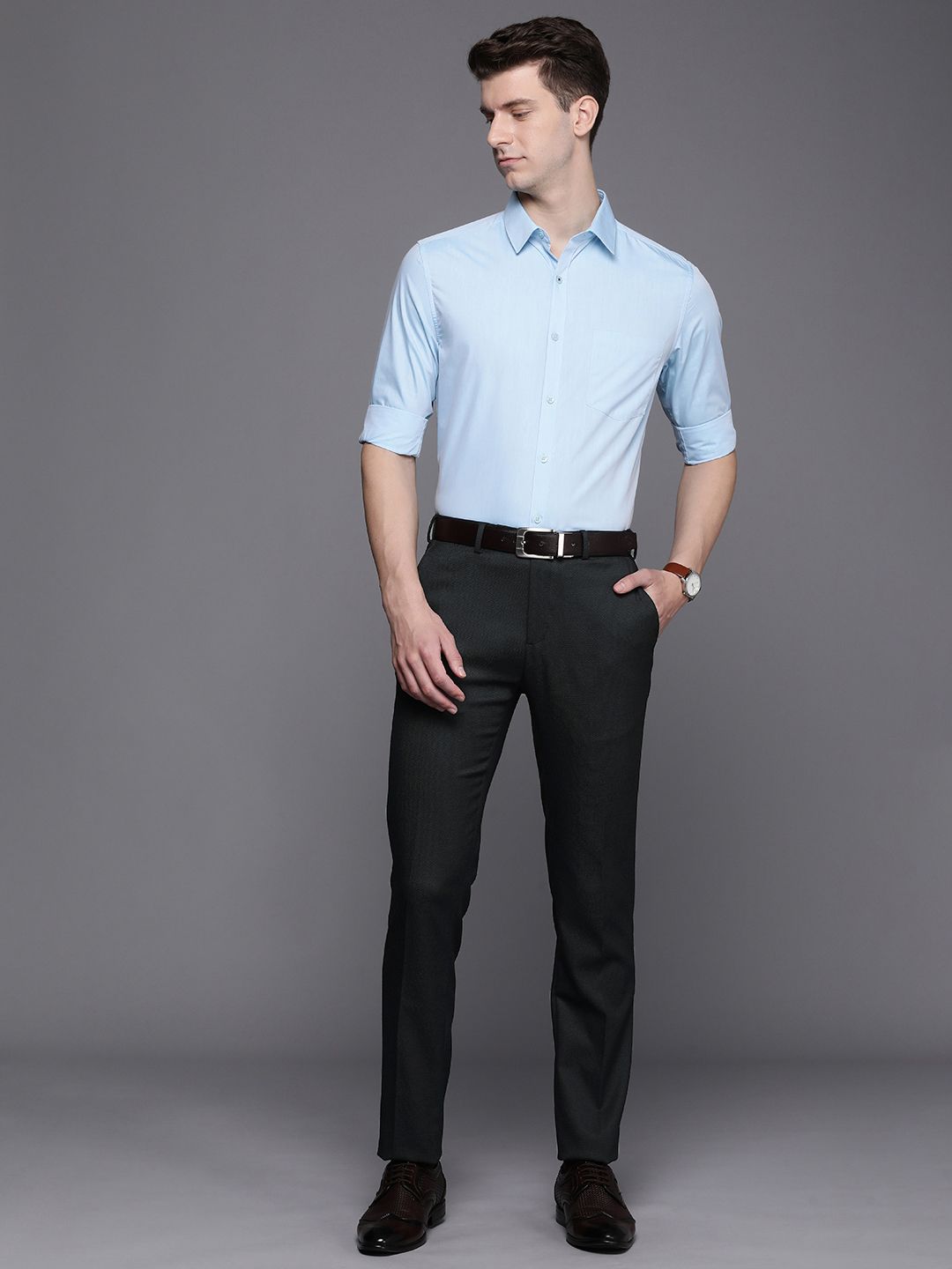 Raymond Men Self Design Textured Slim Fit Formal Trousers