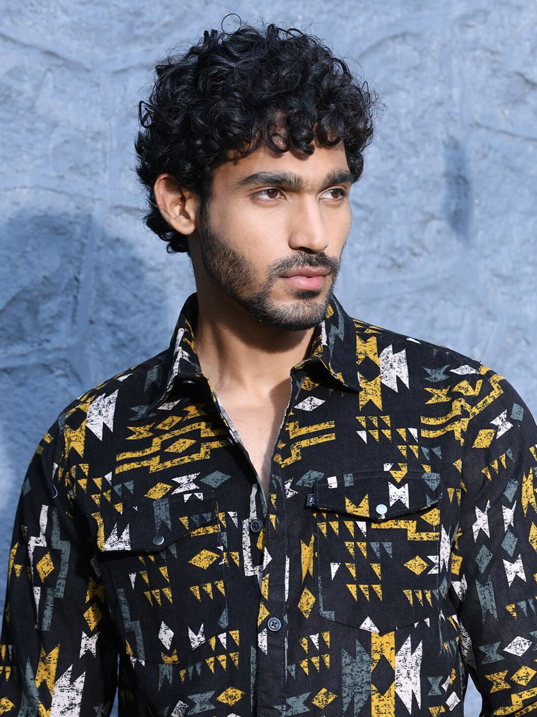 Thomas Scott Standard Slim Fit Abstract Printed Pure Cotton Corduroy Casual Shirt