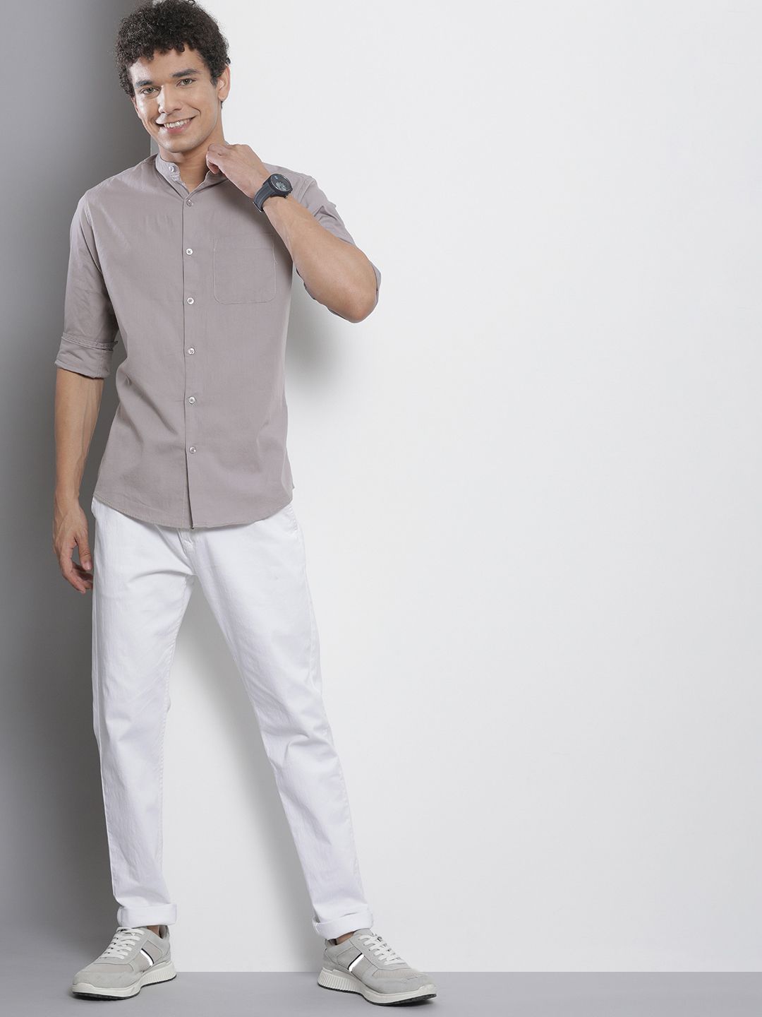 The Indian Garage Co Men Lavender Solid Pure Cotton Casual Shirt