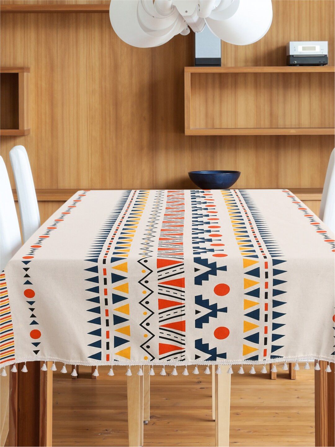 URBAN SPACE White Printed Pure Cotton 6-Seater Table Cover
