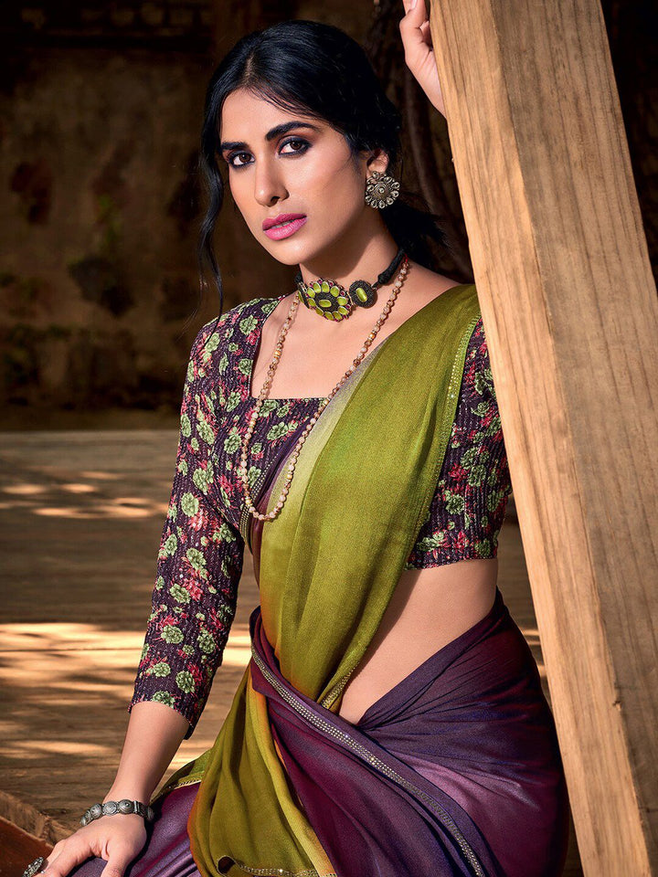 Saree mall Purple & Beige Ombre Embroidered Sarees
