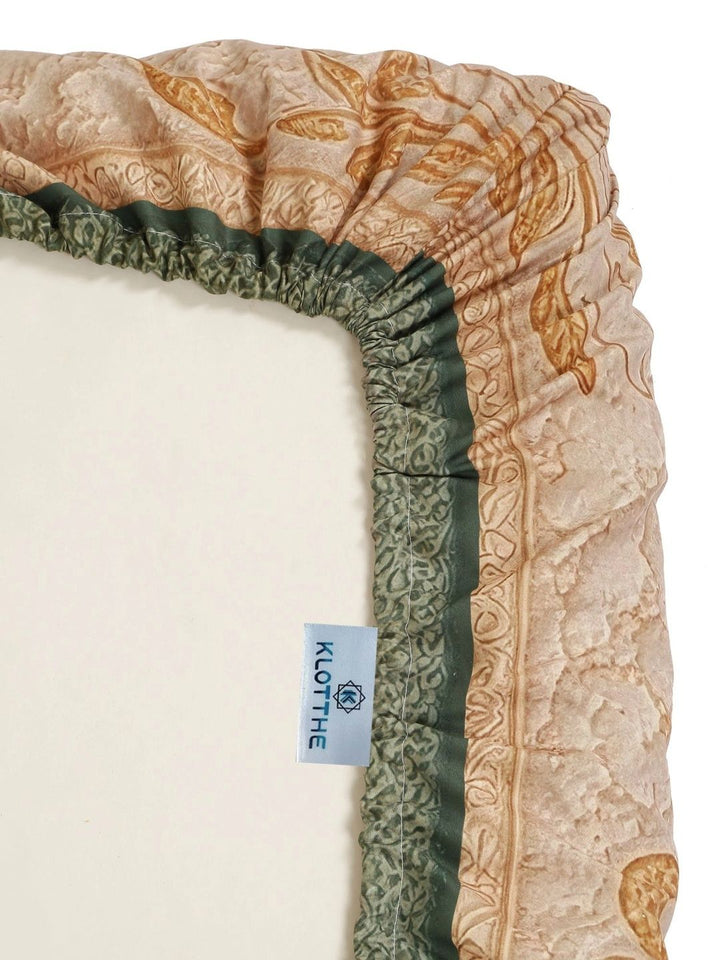 Moda Rapido X KLOTTHE Cream-Coloured & Green Floral 400 TC King Bedsheet with 2 Pillow Covers