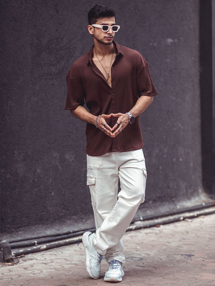 Powerlook Men Brown Opaque Casual Shirt