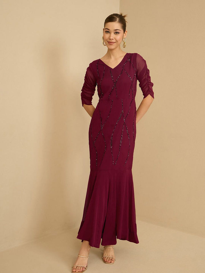 Antheaa Chiffon Embellished Maxi Dress