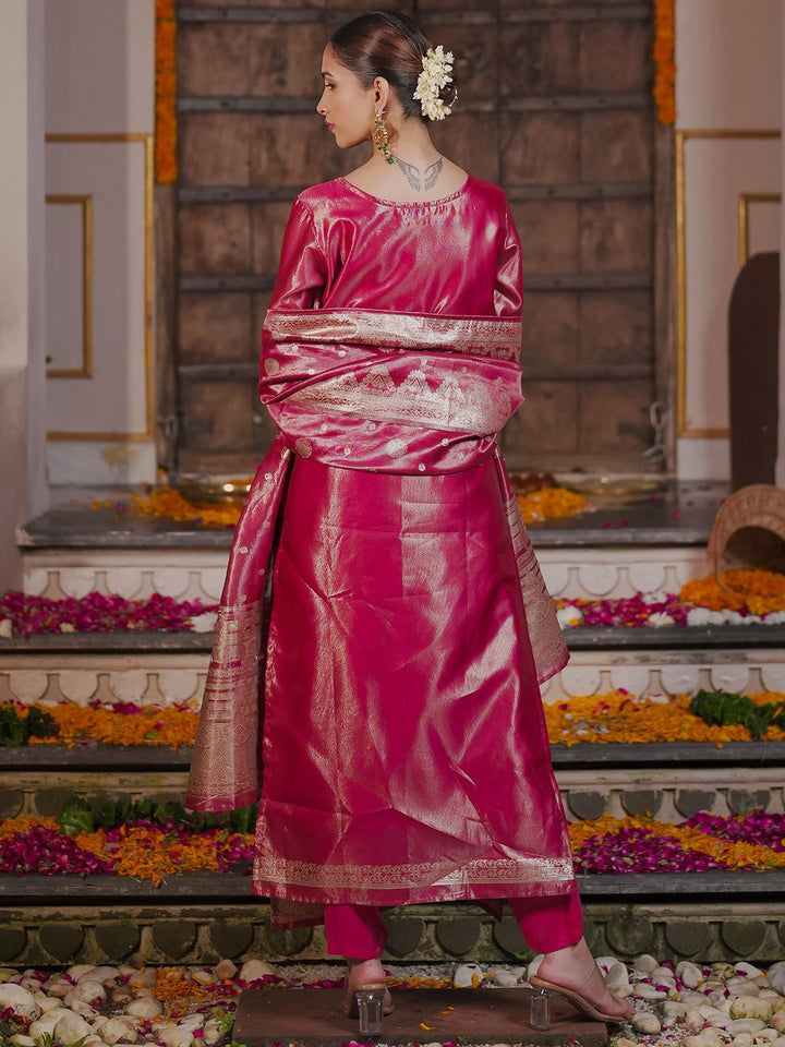 Indo Era Ethnic Motifs Woven Design Straight Kurta with Trousers & With Dupatta