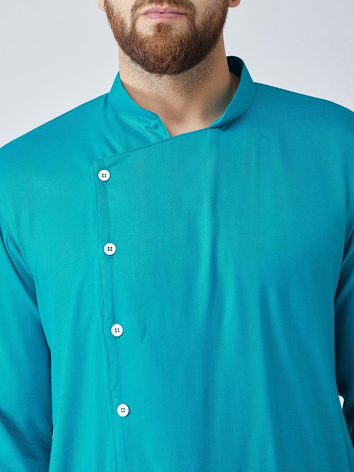SOJANYA Men Turquoise Blue Solid Kurta Lurus
