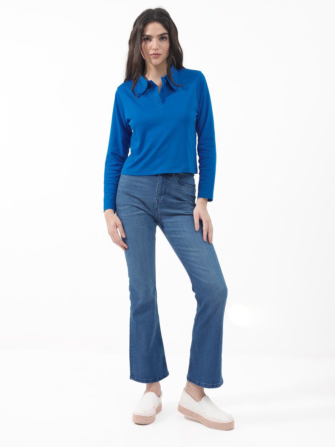RAREISM Shirt Collar Long Sleeves Cotton Top