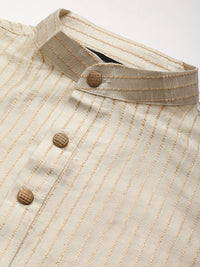 SOJANYA Men Beige Striped Kurta with Pyjamas & Nehru Jacket