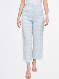 AND Women Blue Checked Flared Trouser