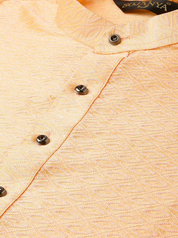 SOJANYA Men Peach-Coloured Woven Design Straight Kurta