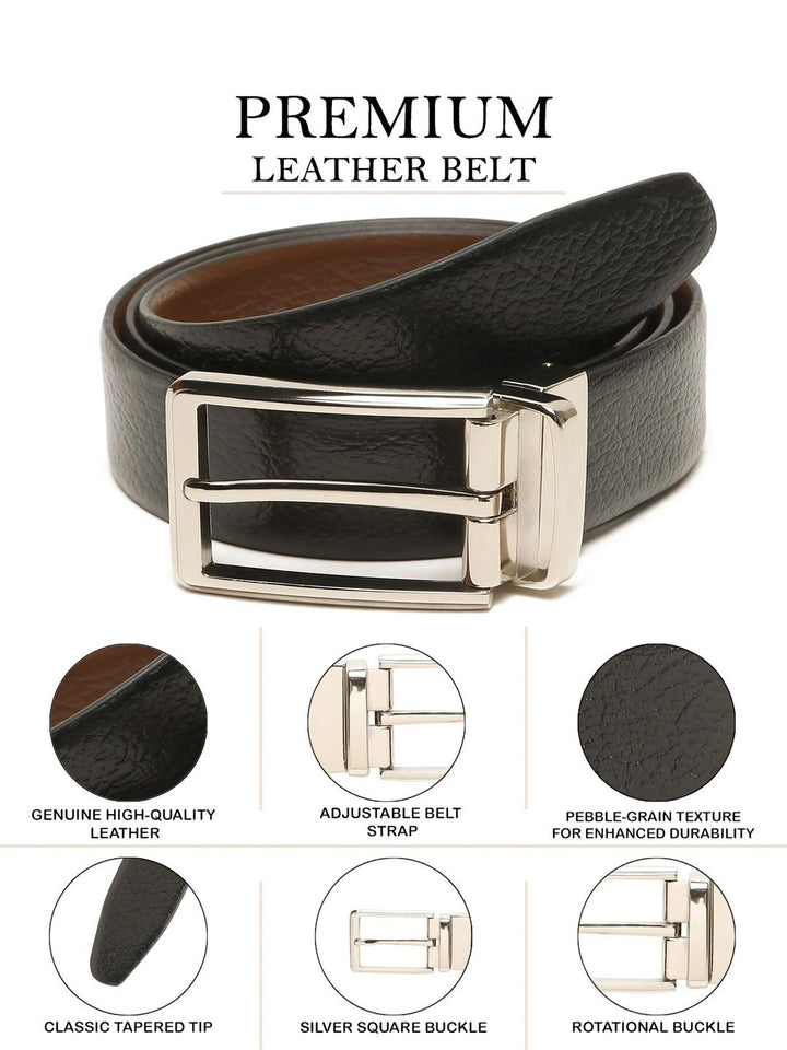 Teakwood Leathers Men Textured Leather Reversible Belt