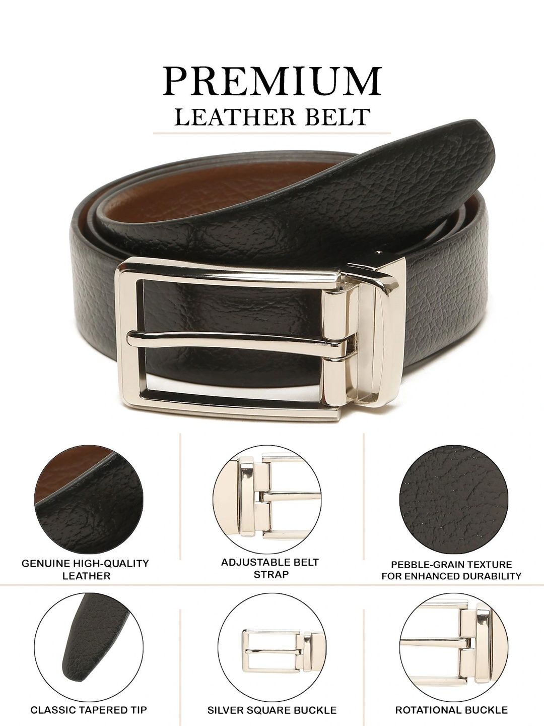 Teakwood Leathers Men Textured Leather Reversible Belt