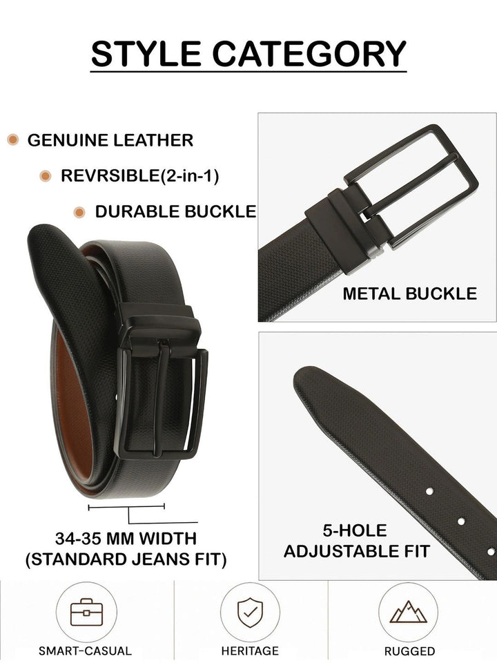 Teakwood Leathers Men Textured Leather Reversible Formal Belt