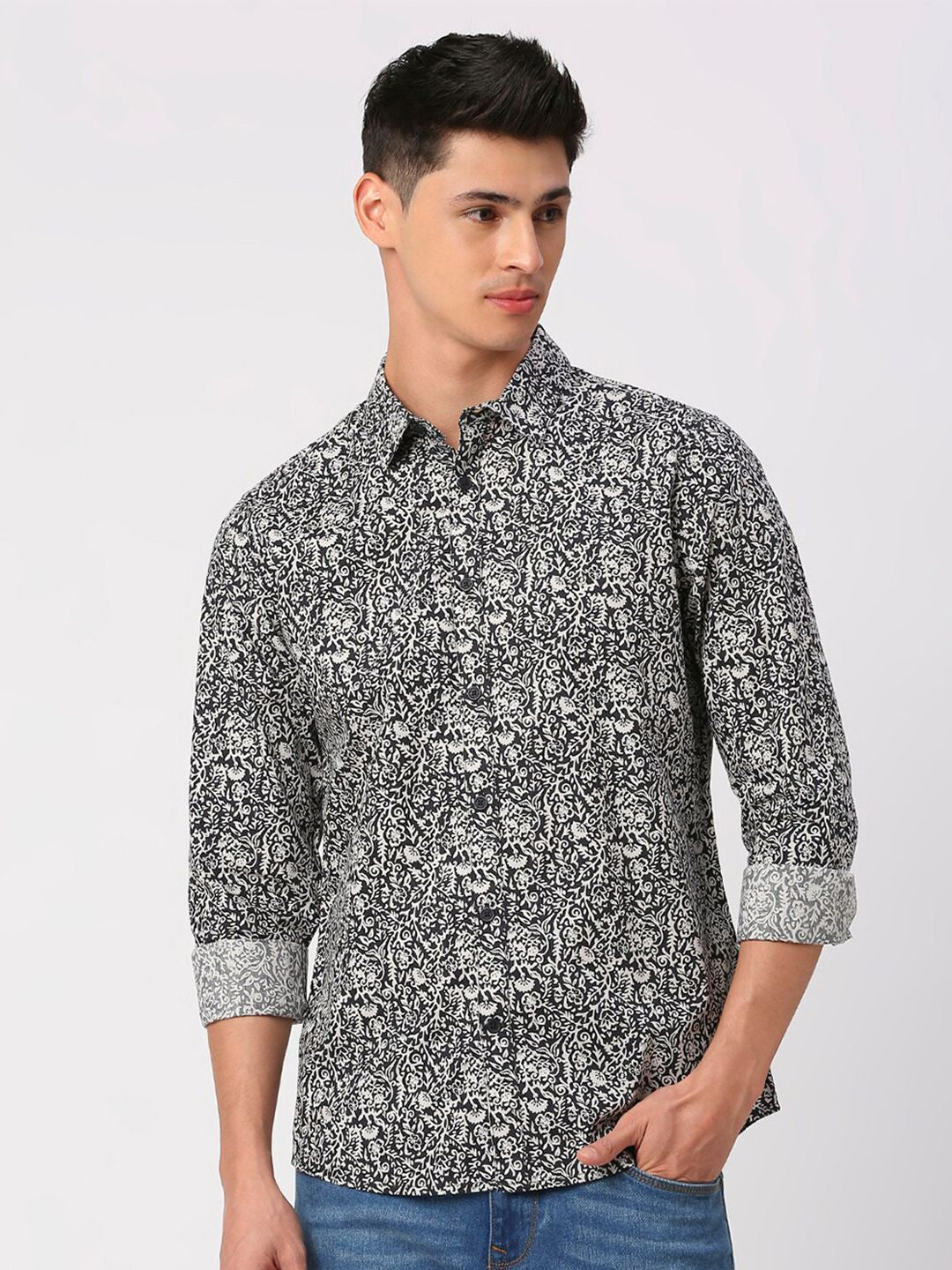 Being Human Floral Printed Pure Cotton Slim Fit Casual Shirt