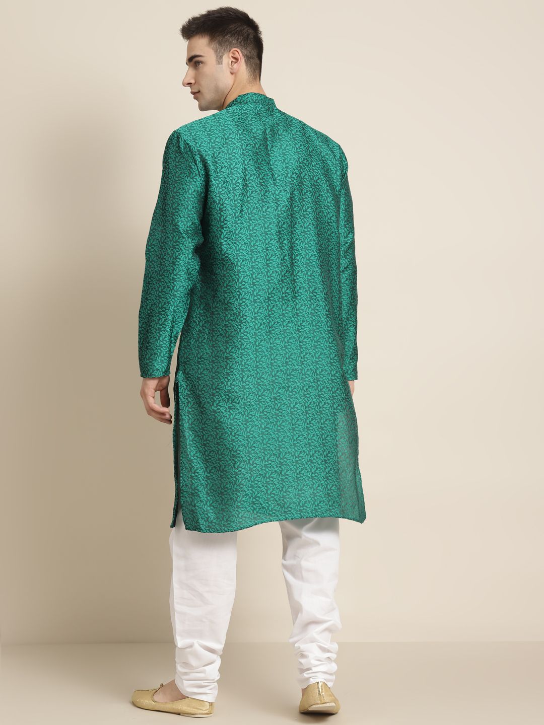 SOJANYA Men Green Ethnic Motifs  Jacquard Kurta
