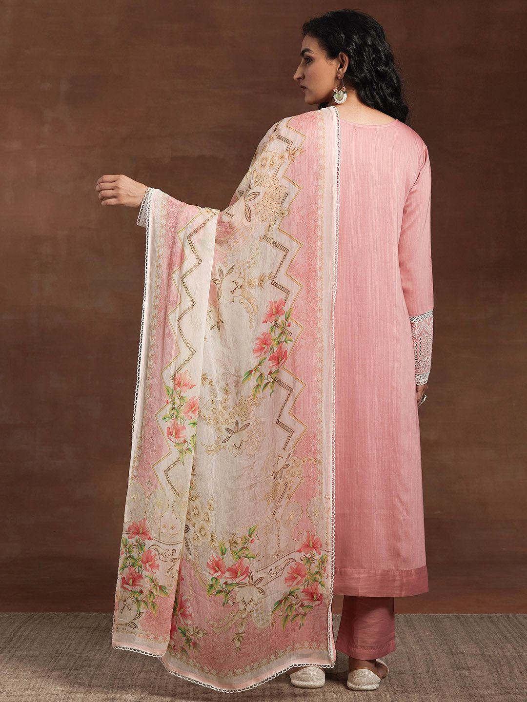 Libas Floral Embroidered V-Neck Long Sleeves Thread Work Kurta Set