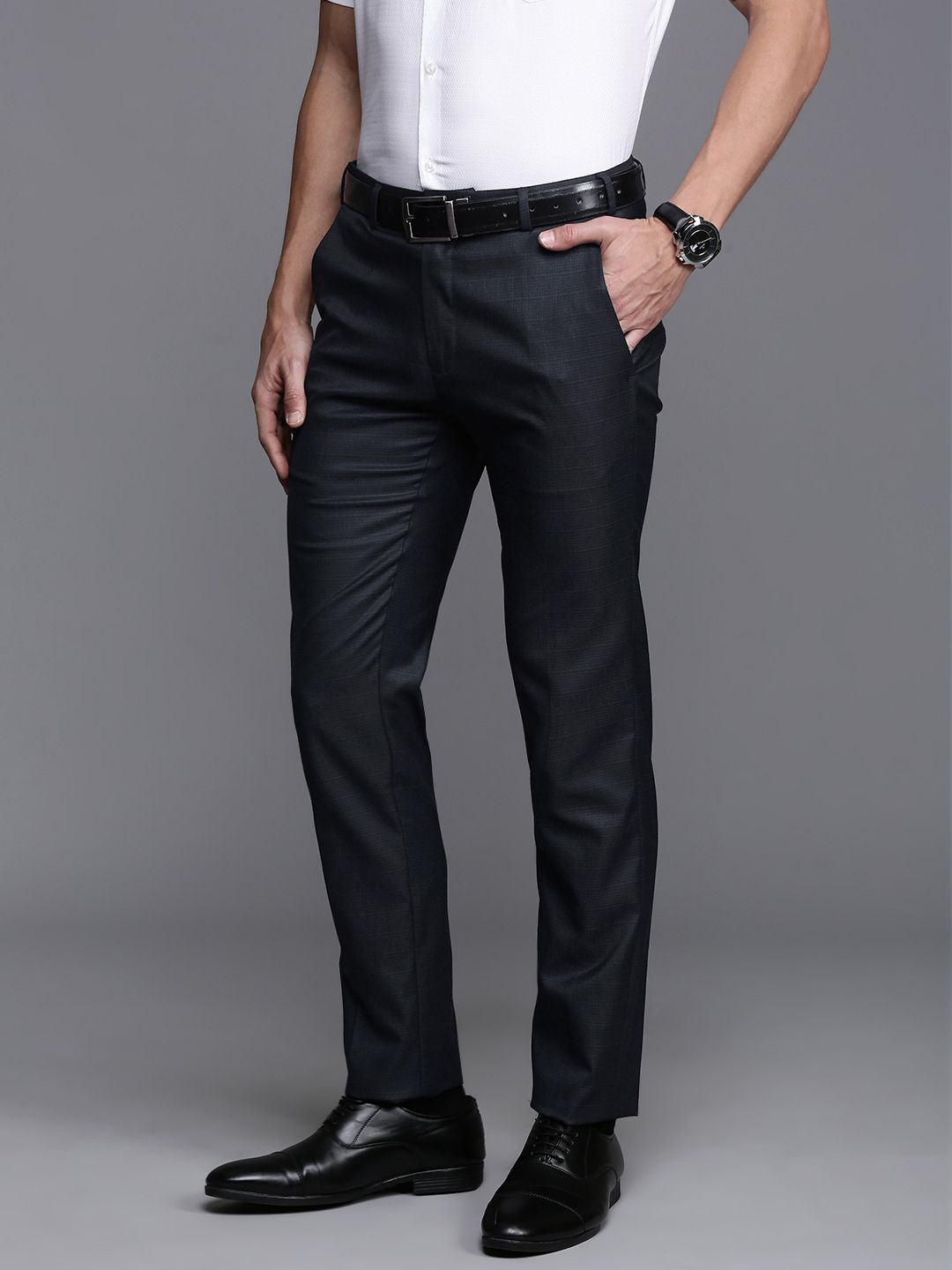 Raymond Men Checked Slim Fit Formal Trousers