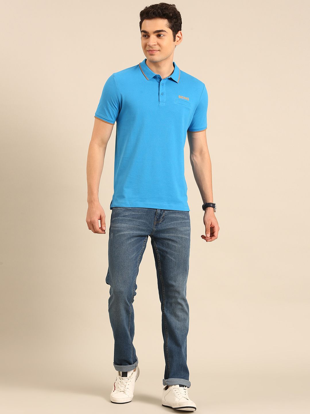 Being Human Polo Collar Pure Cotton T-shirt with Welt Pocket