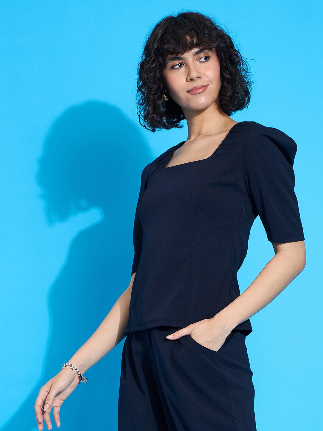 SASSAFRAS worklyf Square Neck Puff Sleeve Top