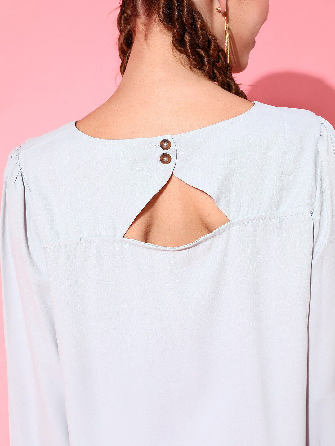 STREET 9 Grey Crepe Styled Back Top with Cuffed Sleeves