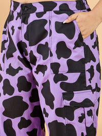 CURVY STREET Women Plus Size Abstract Printed Loose Fit Pure Cotton Cargos Trouser