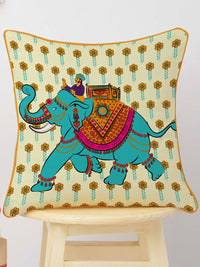 STITCHNEST Blue & Cream-Coloured Set of 5 Floral Velvet Square Cushion Covers