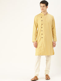 SOJANYA Men Beige Solid Angrakha Straight Kurta