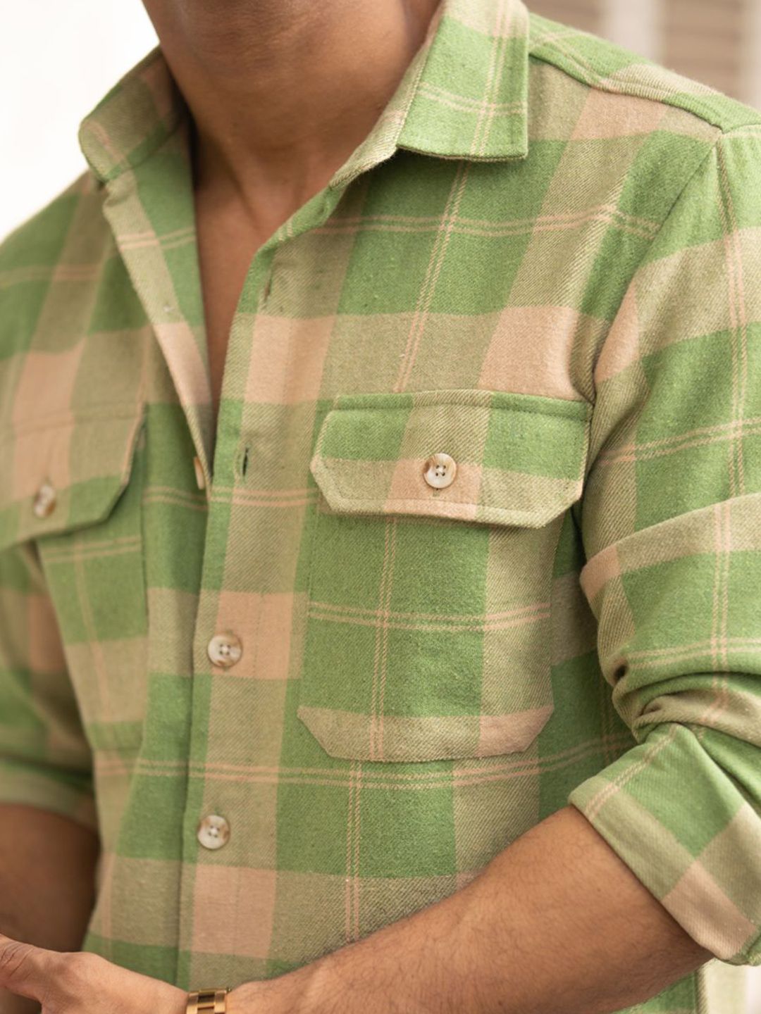 Powerlook Men Spread Collar Tartan Checked Cotton Casual Shirt