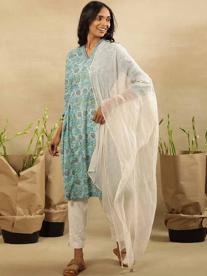 W Women Floral Printed Flared Sleeves Cotton A-Line Kurta