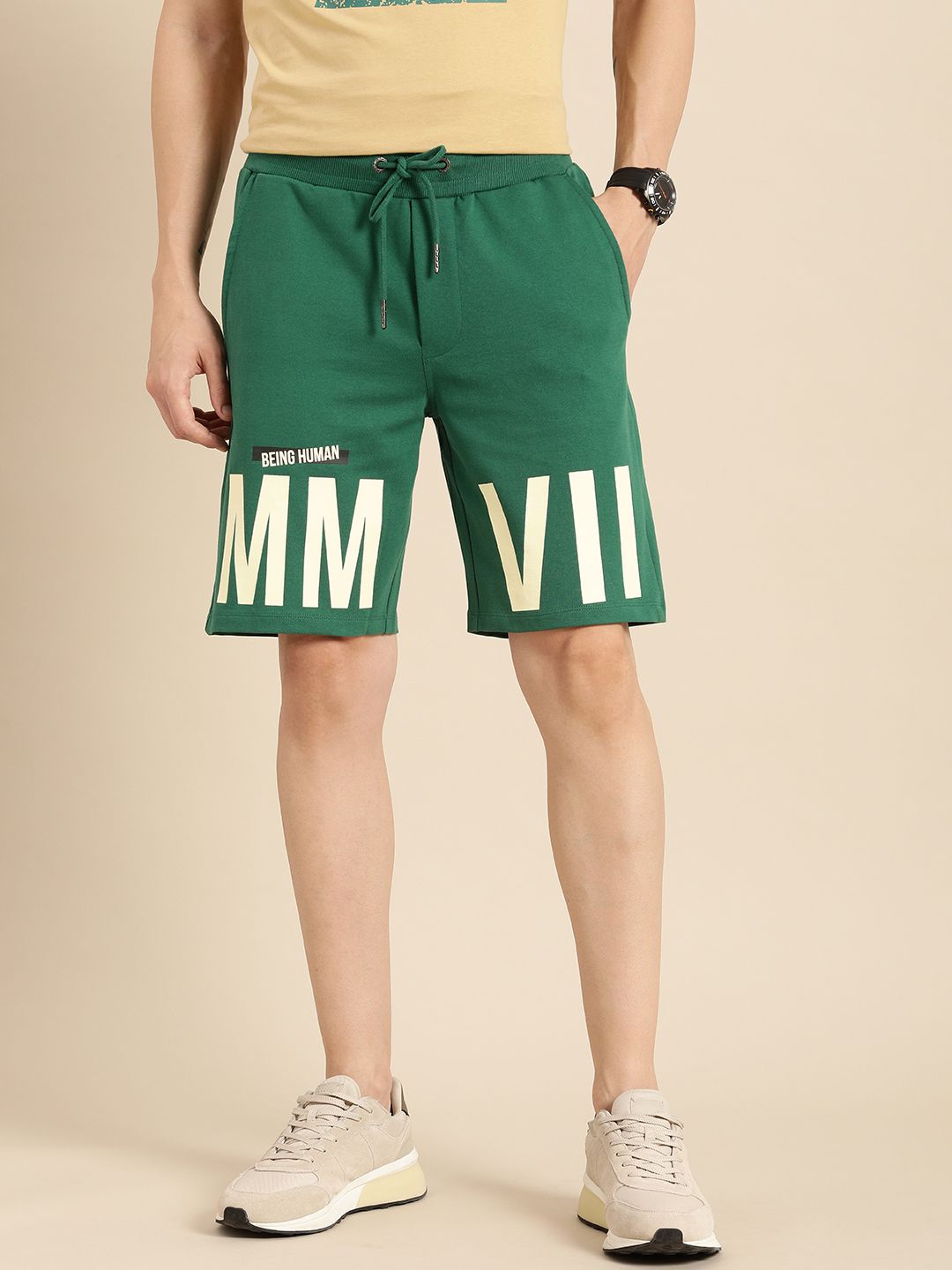 Being Human Men Pure Cotton Typography Printed Shorts