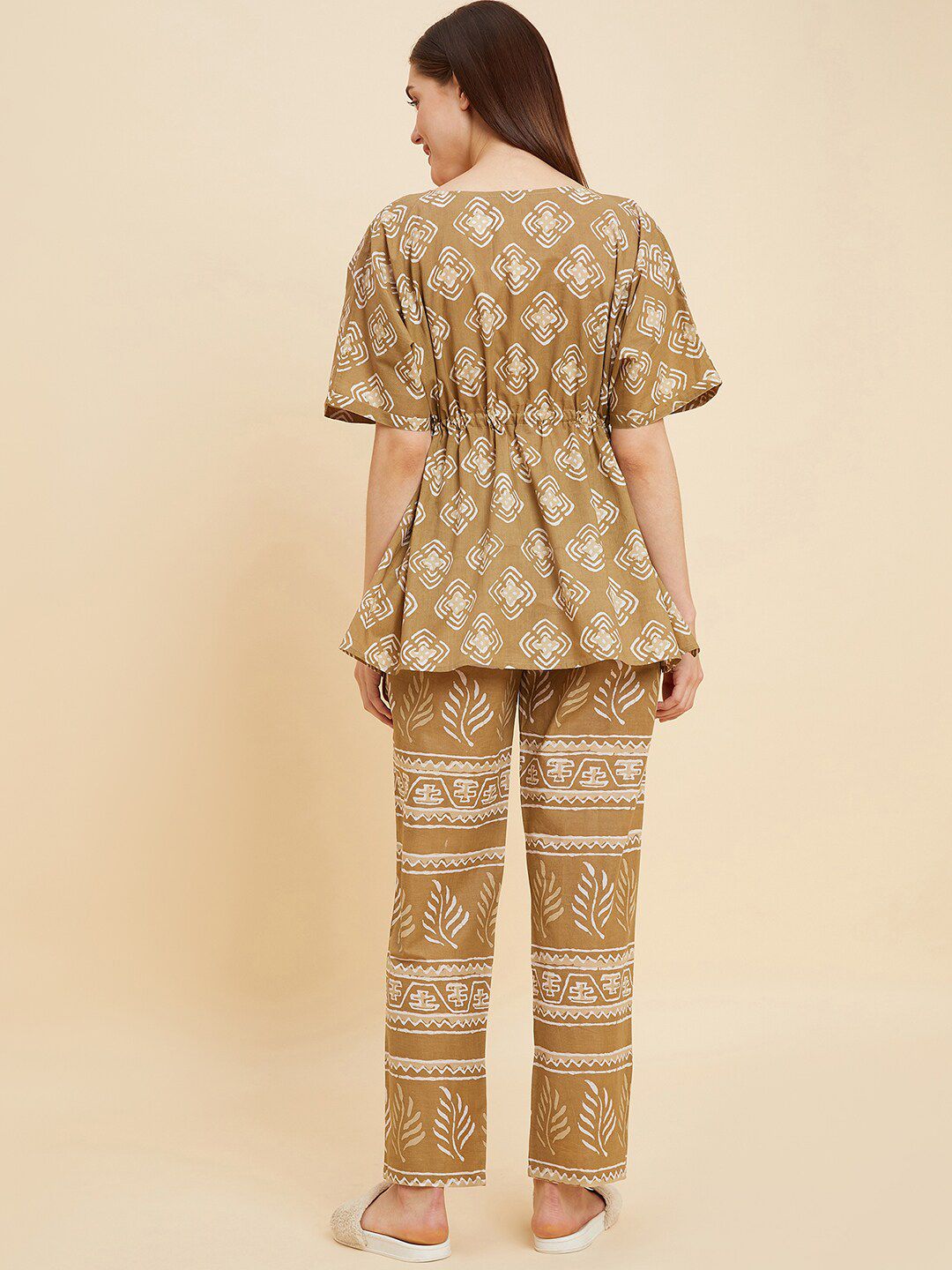 Sweet Dreams Brown & White Ethnic Motifs Printed Pure Cotton Night suit