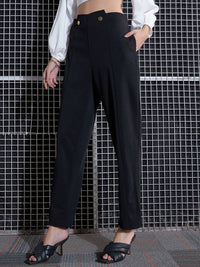 SASSAFRAS Women Black High-Rise Pleated Trousers