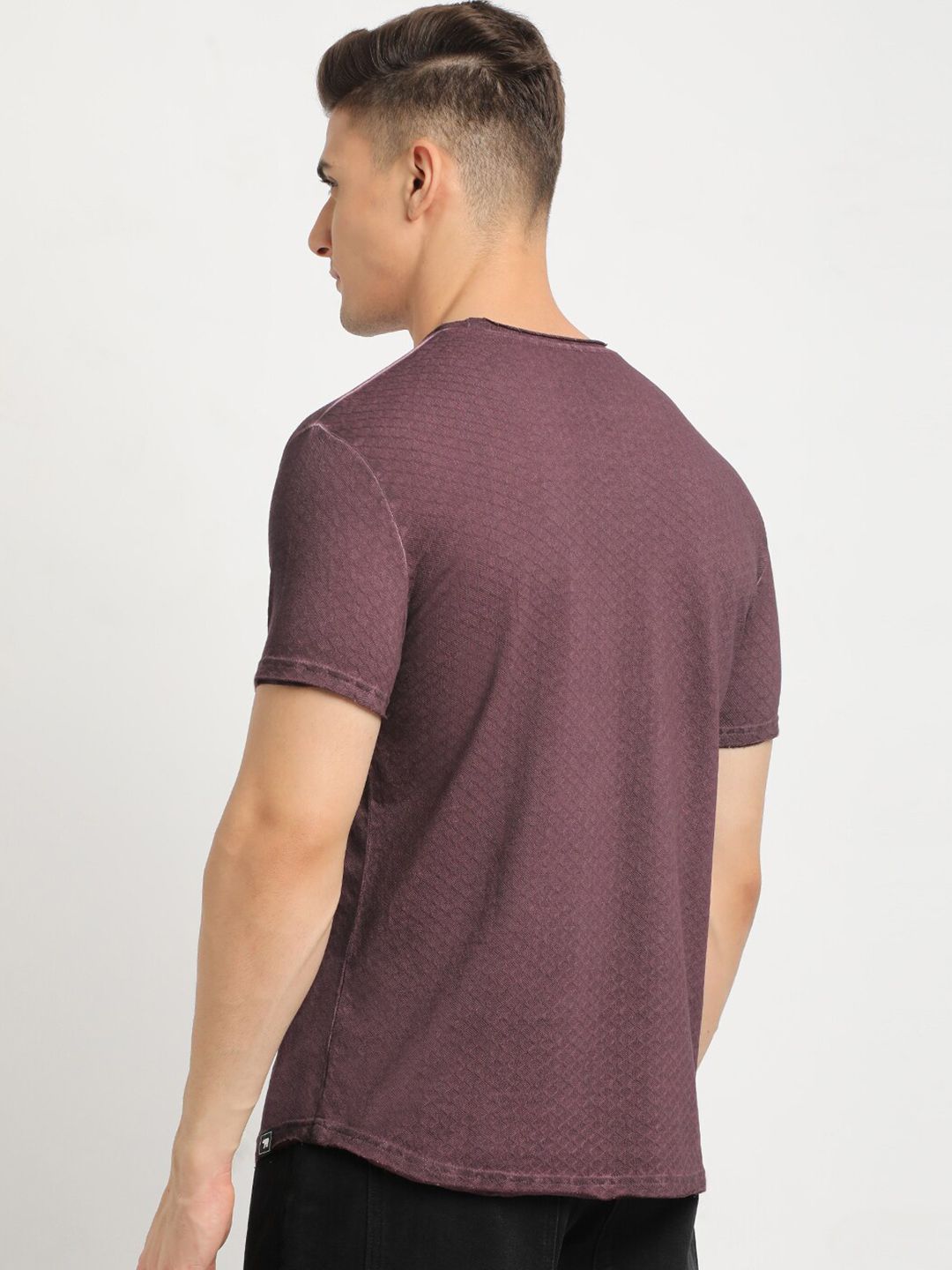 THE BEAR HOUSE Self Design Round Neck Short Sleeves Cotton T-shirt