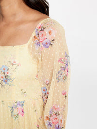 AND Square Neck Floral Printed Layered Smocked A-Line Dress