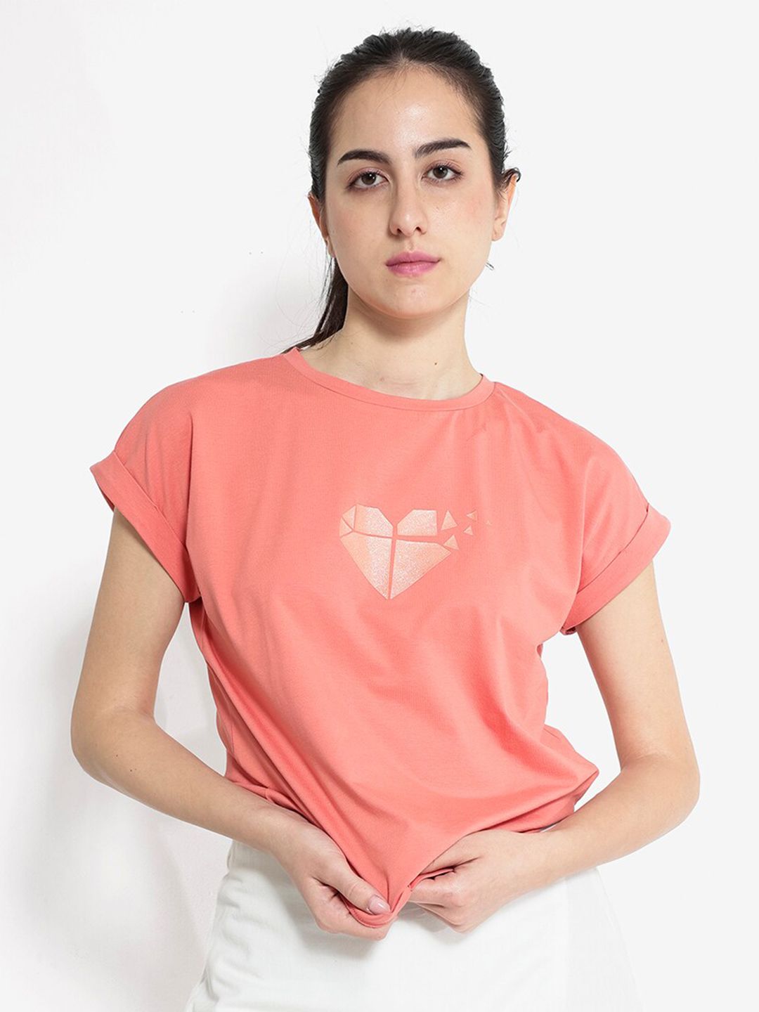 RAREISM Graphic Printed Round Neck Extended Sleeves Cotton T-shirt