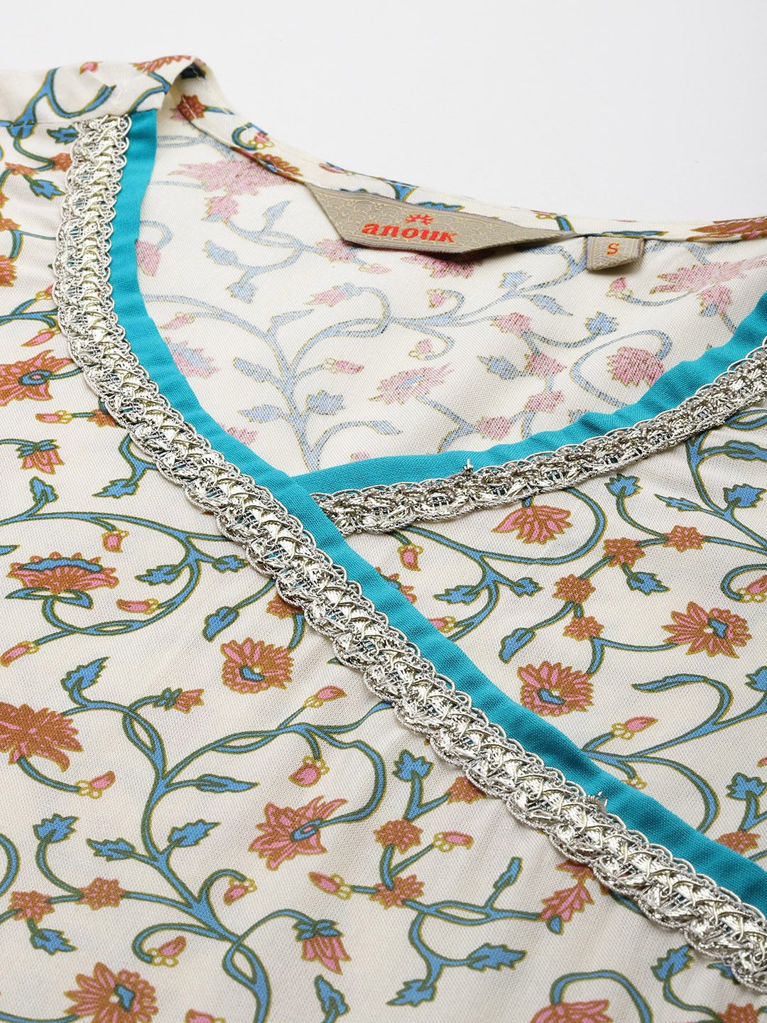 Anouk Ethnic Motifs Print Angrakha Kurta with Trousers & Dupatta